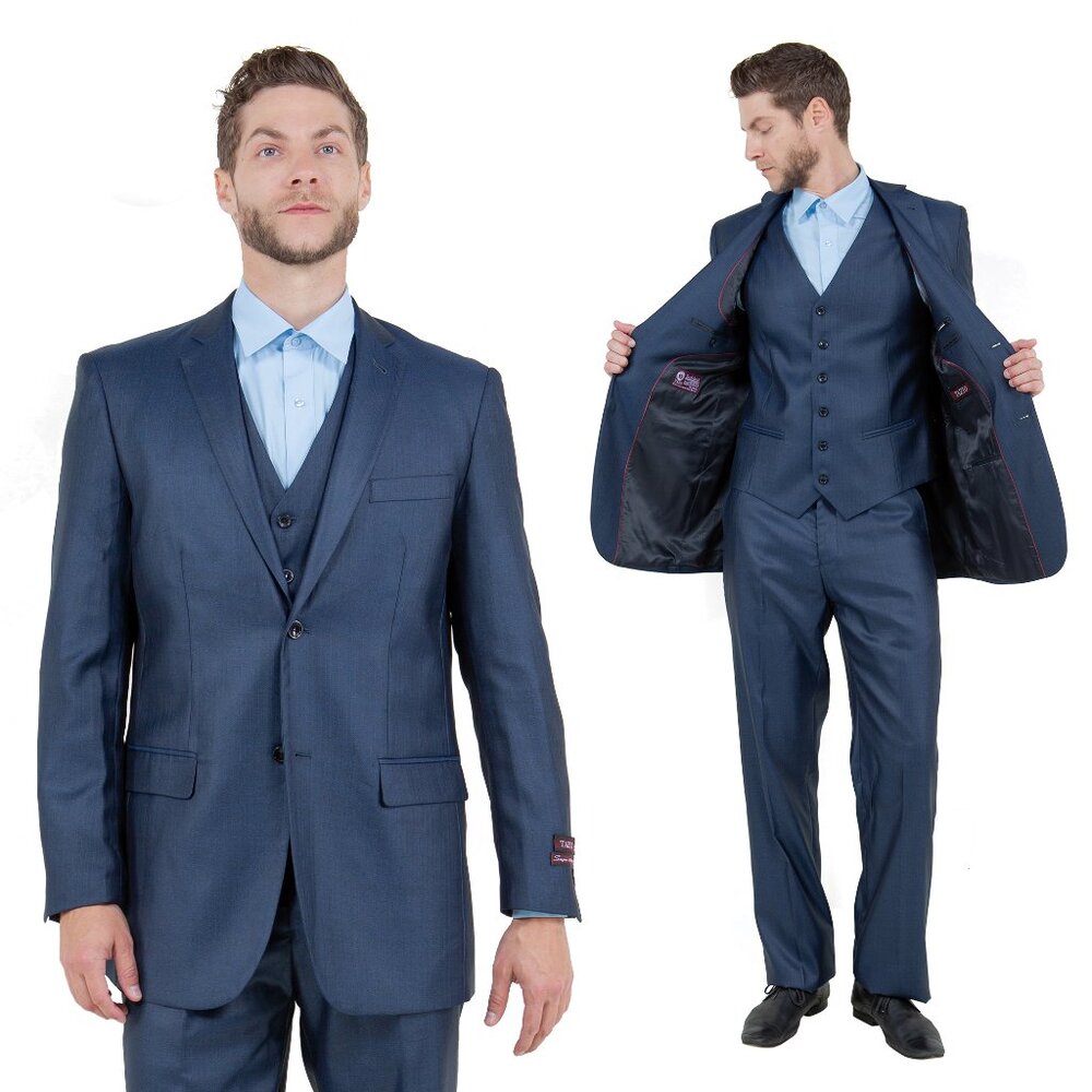Sharkskin Classic Fit Mens Suit 3pc, Navy Blue